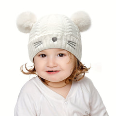 Kids Winter Hat with Plush Double Ball - Age 1-5
