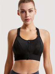 Women's Zipper Sports Bra Shockproof Yoga Top