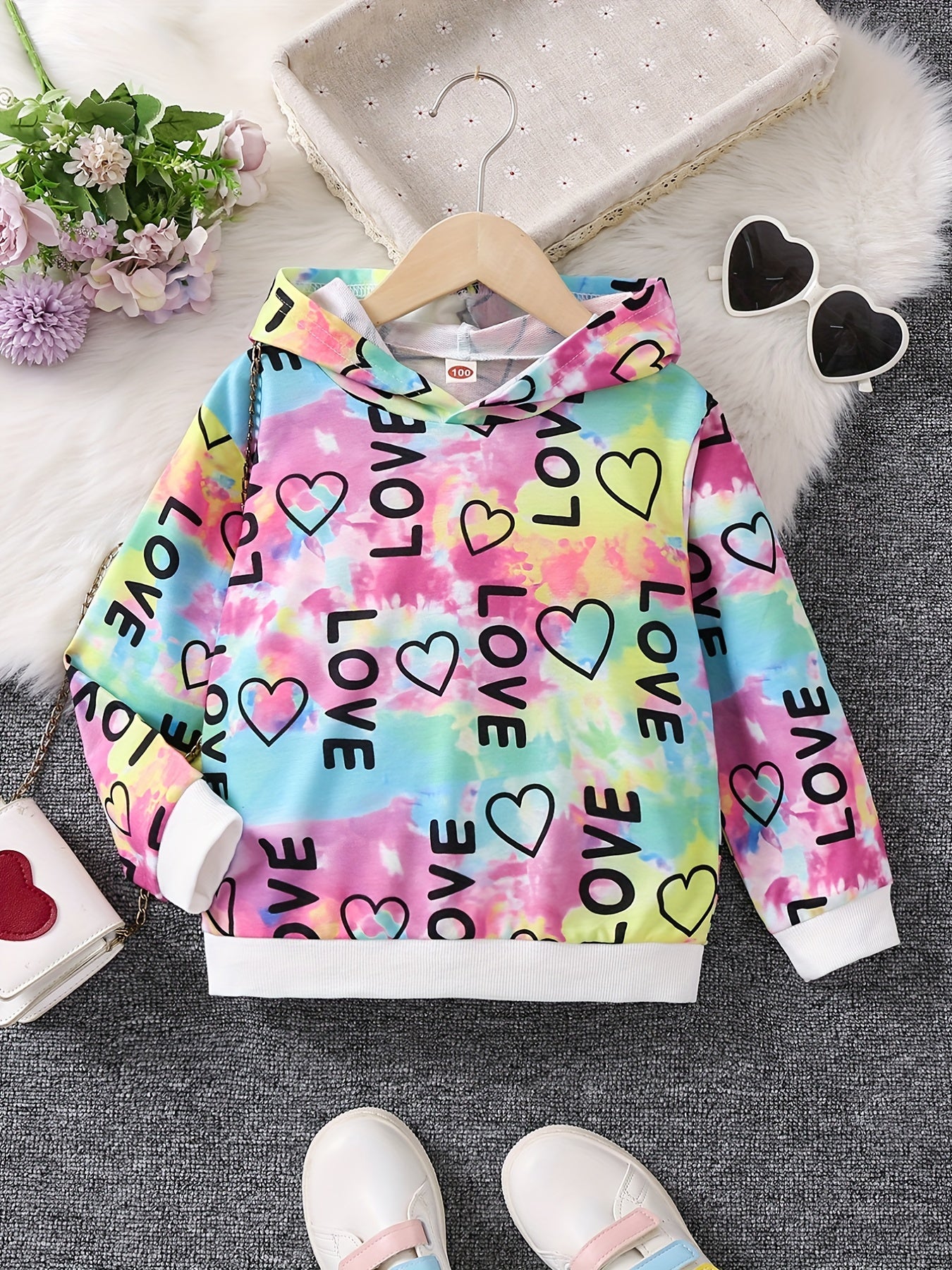 Girls Tie Dye Allover Print Casual Hooded Sweatshirt Pullovers Long Sleeve