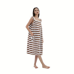 Women's Striped Bath Skirt Towel with Pockets