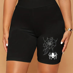 Spider Print Biker Shorts High Waist Slim Sports Casual Short