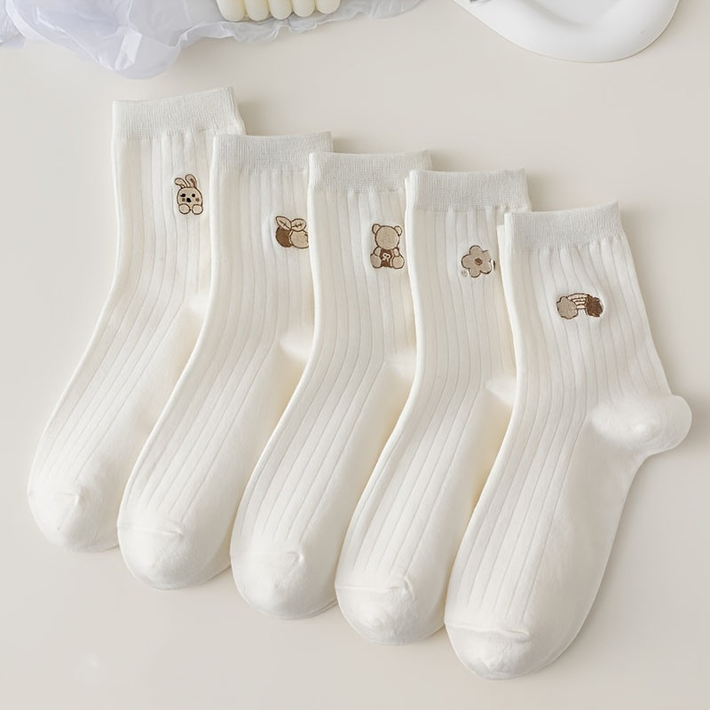5 Pairs Cartoon Animal Print Socks Comfy Women's Stockings