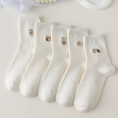 5 Pairs Cartoon Animal Print Socks Comfy Women's Stockings