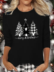 Christmas Tree Print Lounge Top Long Sleeve Crew Neck Women's Sleepwear