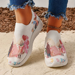 Cartoon Couple Graphic Sneakers Breathable Outdoor Walking Shoes Women