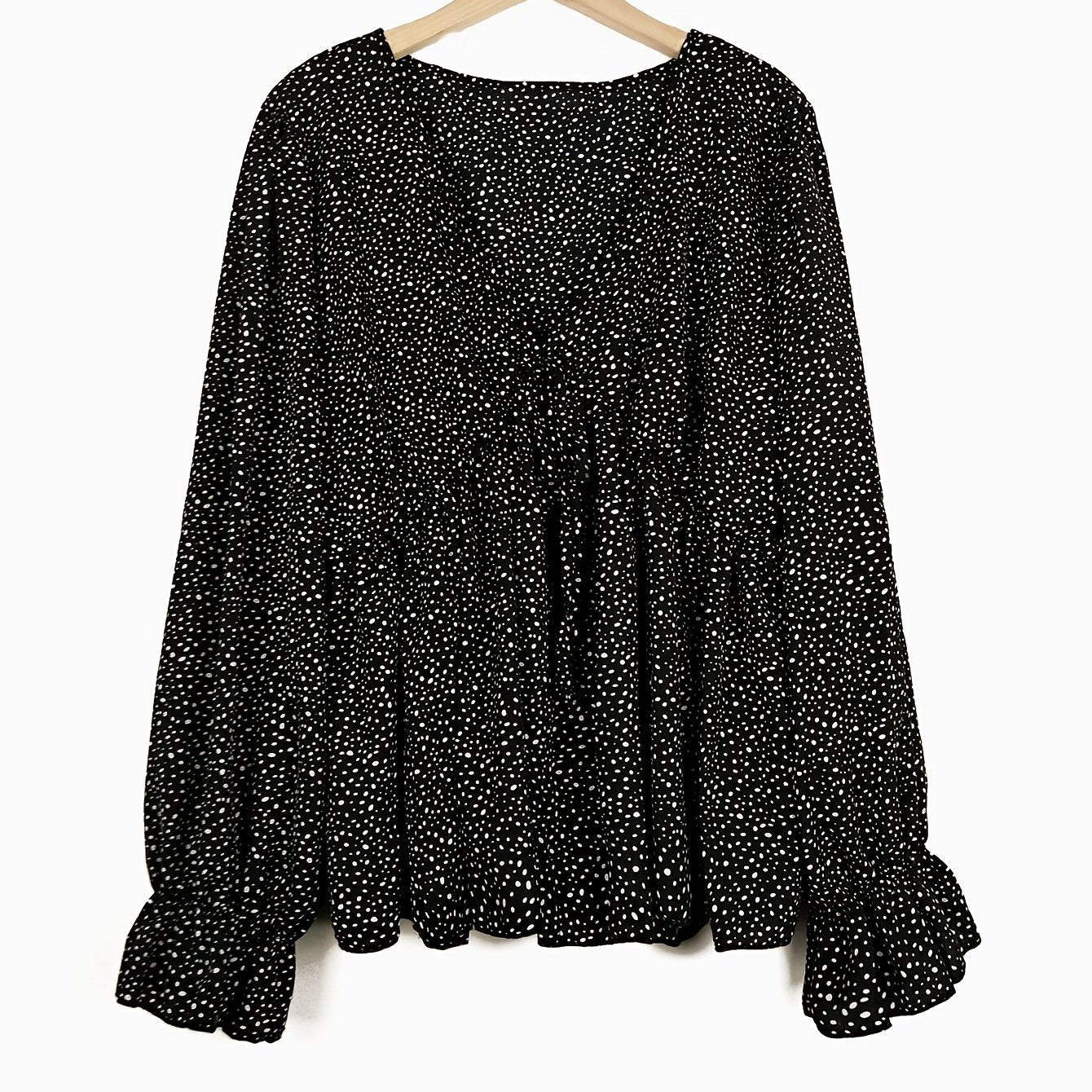 Polka Dot V Neck Peplum Blouse