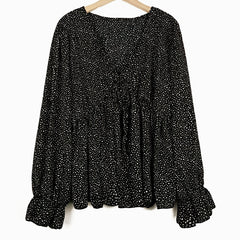 Polka Dot V Neck Peplum Blouse