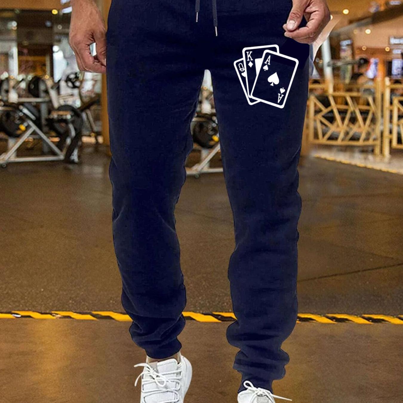 Card Pattern Joggers Men's Casual Loose Fit Drawstring