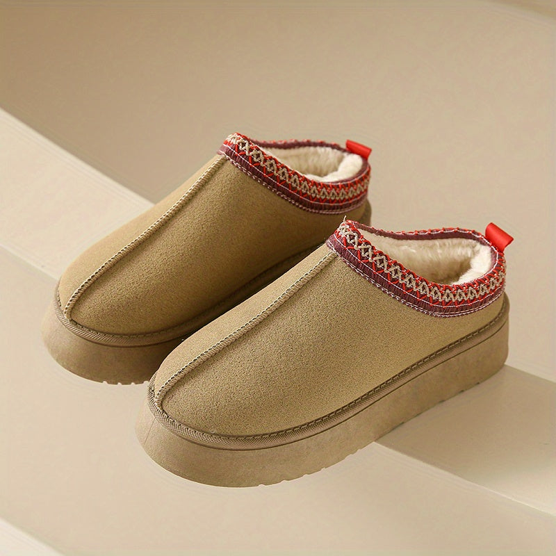 Plush Lined Platform Short Boots Slip On Ankle Comfort Booties
