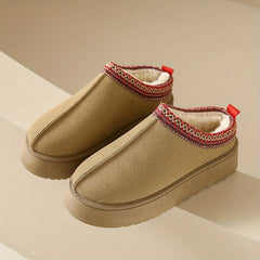 Plush Lined Platform Short Boots Slip On Ankle Comfort Booties