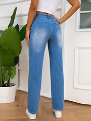 Loose Straight Leg Jeans Washed Blue Denim Pants