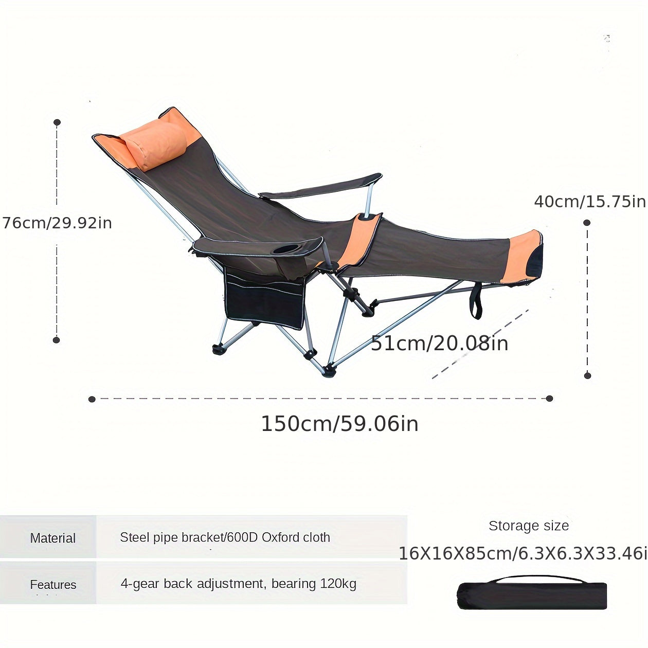Outdoor Folding Chair Portable Beach Chair Moon Chair Lounge Folding Bed