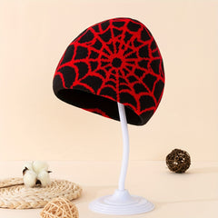 Ear Protection Windproof Knit Beanie Hat Spider Web Embroidery