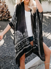 Paisley Print Cape Sleeve Beach Cover Up