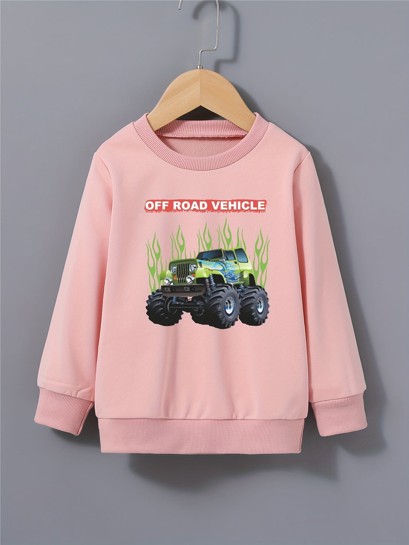 Flame Off road Vehicle Print Boys Casual Pullover Sweatshirt
