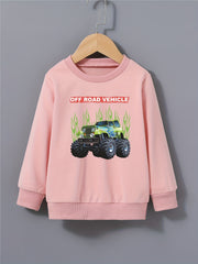 Flame Off road Vehicle Print Boys Casual Pullover Sweatshirt