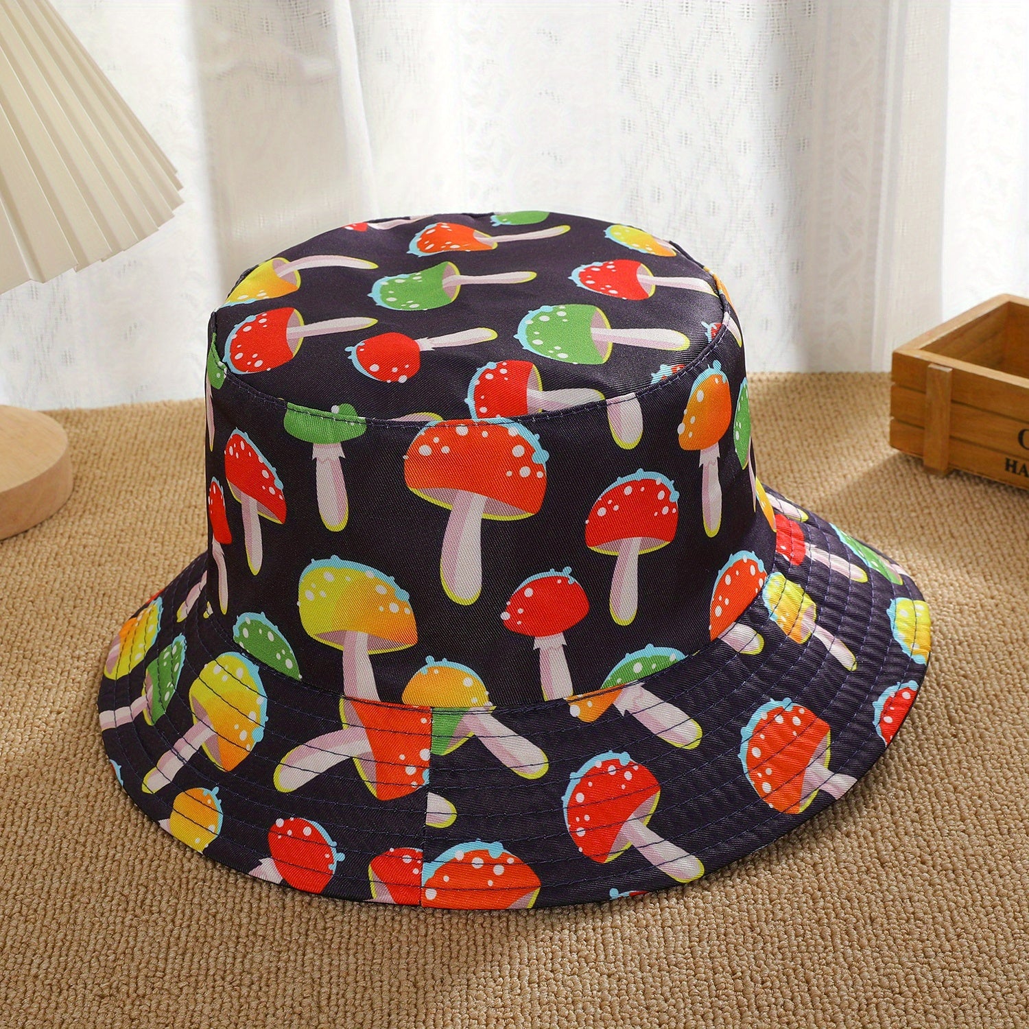 Men's Windproof Visor Mushroom Print Bucket Hat