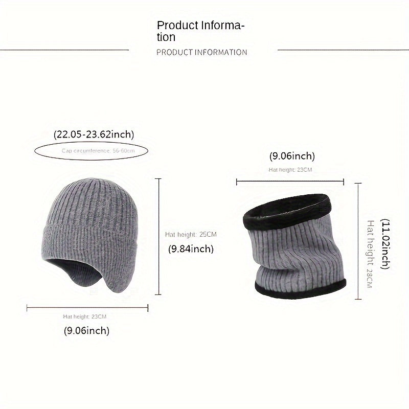 Winter Knitted Beanie Hat & Scarf Set Wool Ear Protection Warm Neck Gait