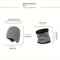 Winter Knitted Beanie Hat & Scarf Set Wool Ear Protection Warm Neck Gait
