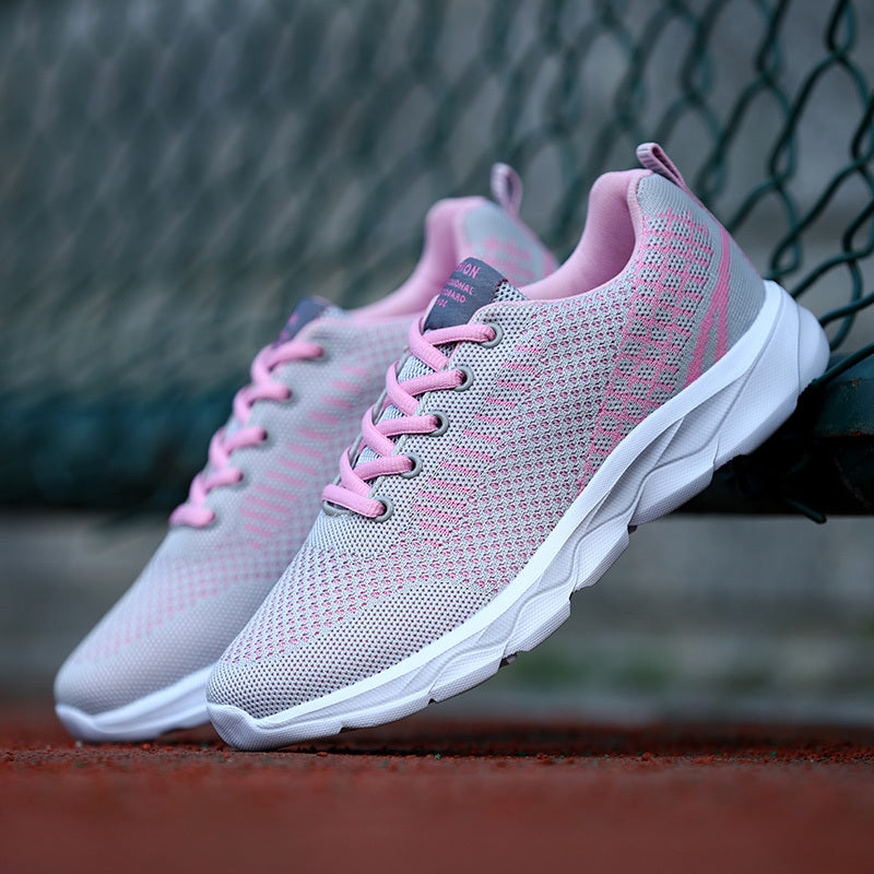 Women's Mesh Knitting Sneakers Lace-up Thick Sole Running Shoes