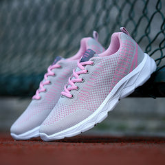 Women's Mesh Knitting Sneakers Lace-up Thick Sole Running Shoes