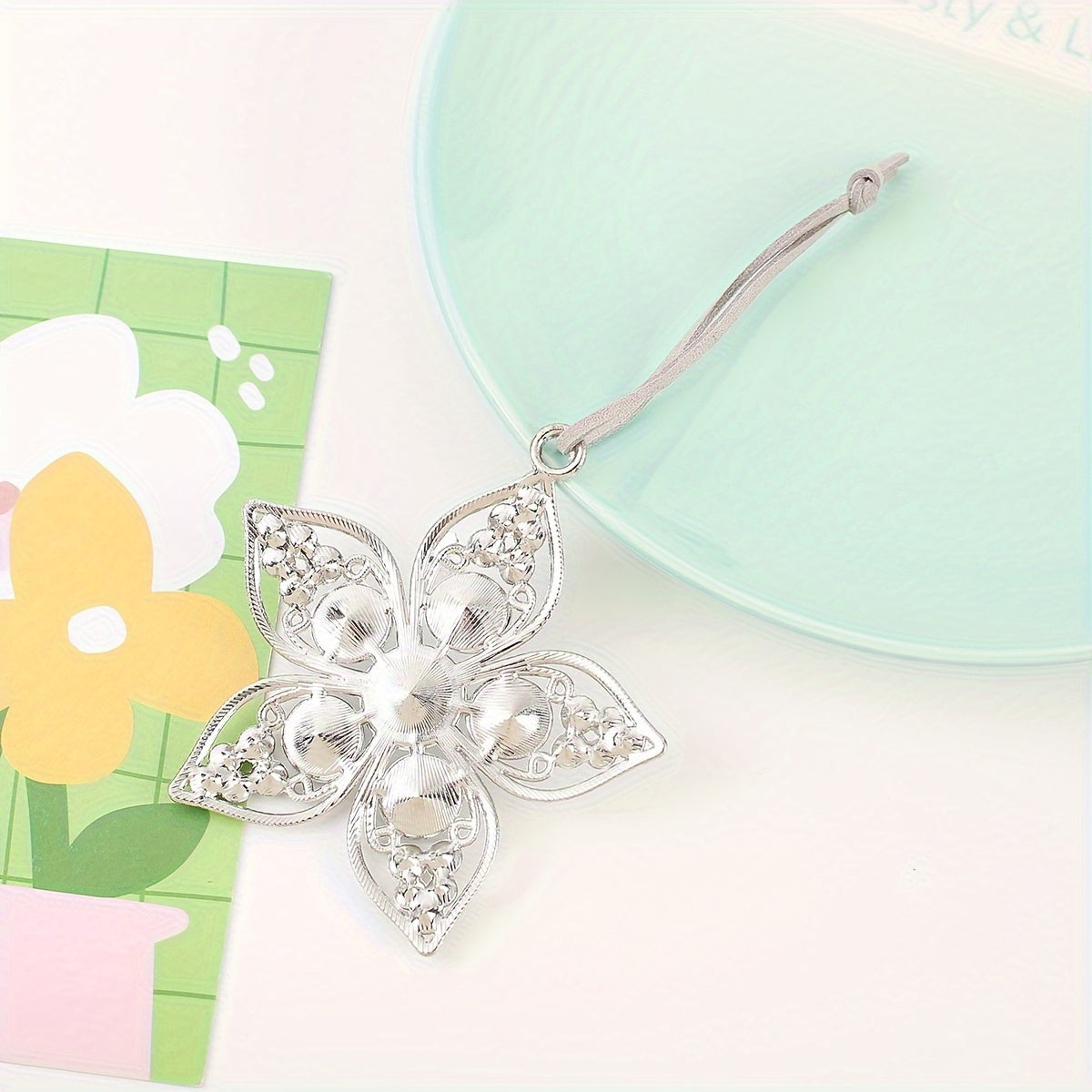 1pc Rhinestone Flower Christmas Tree Pendant Metal Decoration Supplies