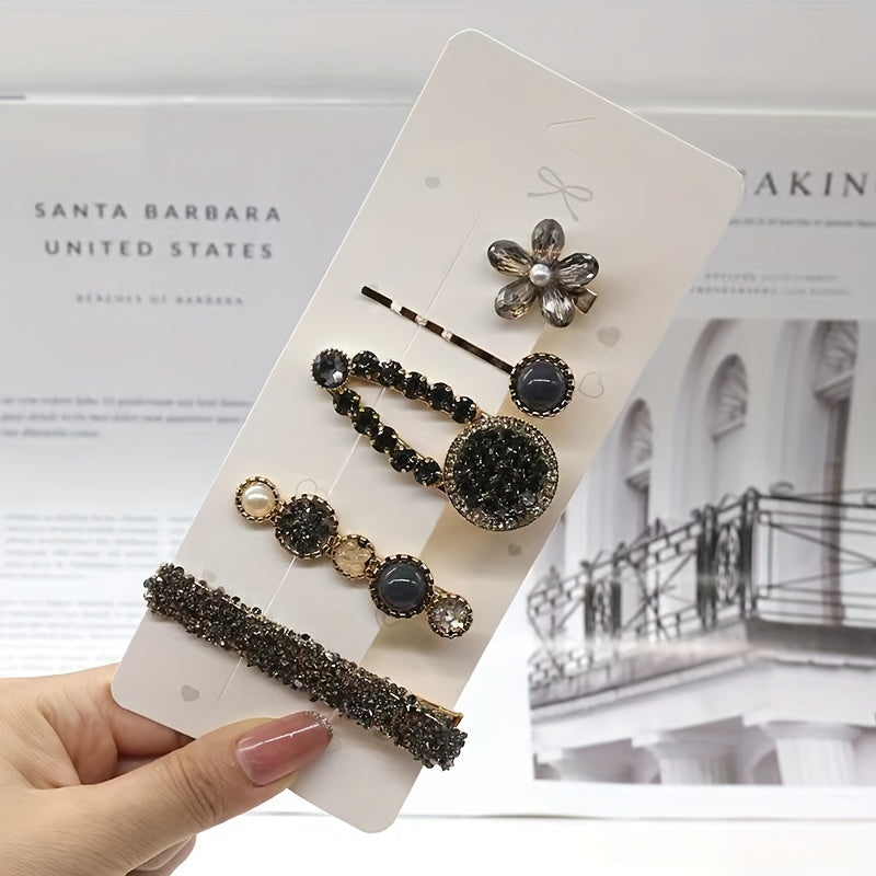 Sweet Faux Pearl Rhinestone Hair Clip Set