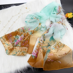 Thin Chiffon Scarf with Chinese Painting Print - Outdoor Head Wrap