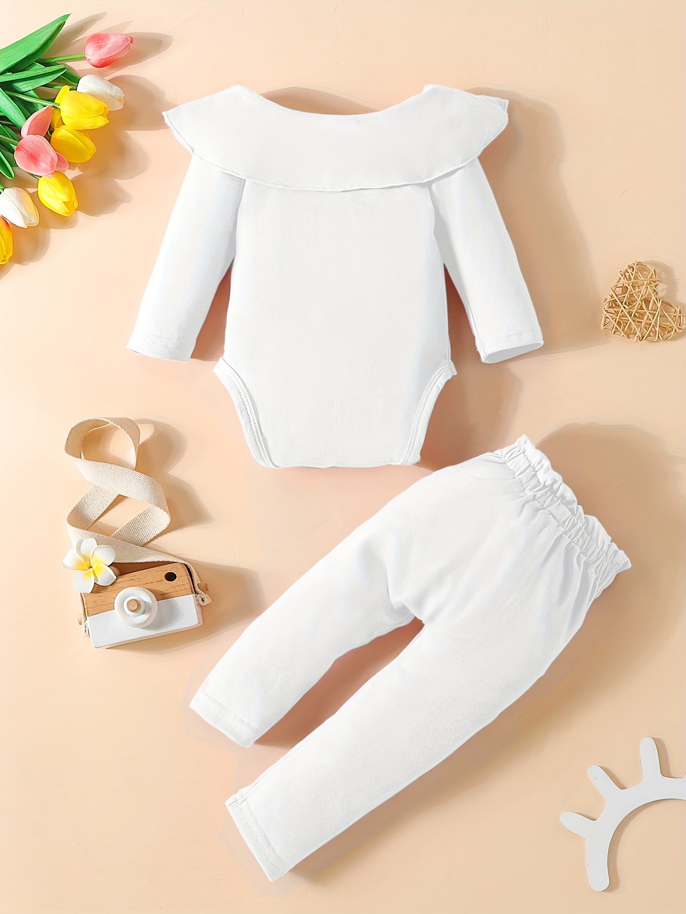 Baby Girls Ruffled Romper Bowknot Trouser Set