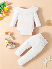 Baby Girls Ruffled Romper Bowknot Trouser Set