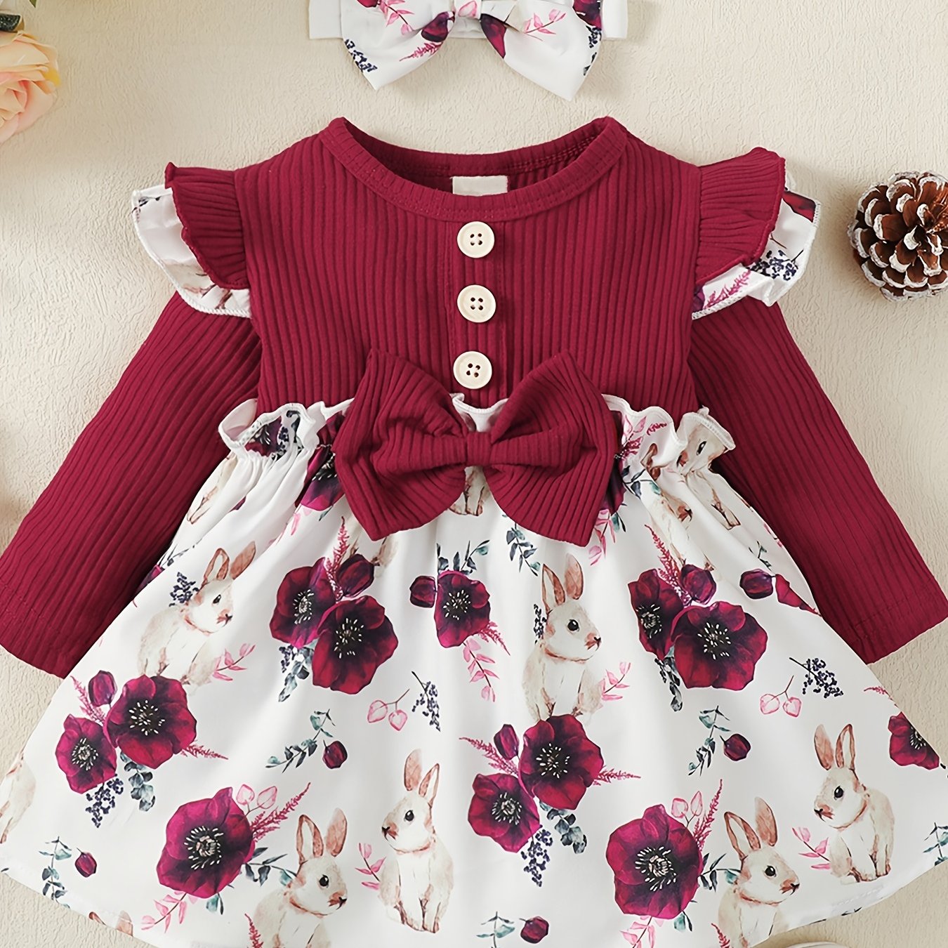 Floral Bunny Dress Set with Headband