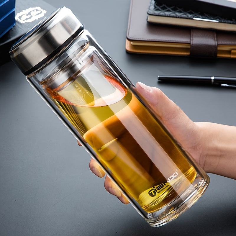 800ml Double Layer Glass Cup with Lid for Hot and Cold Beverages