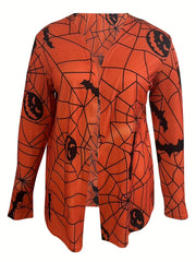 Halloween Cardigan Women's Pumpkin & Ghost Print
