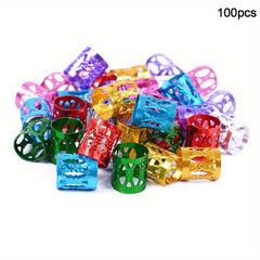 100pcs Metallic Mixed Dreadlock Hair Rings Adjustable Cuff Clip Hair Braids Bead