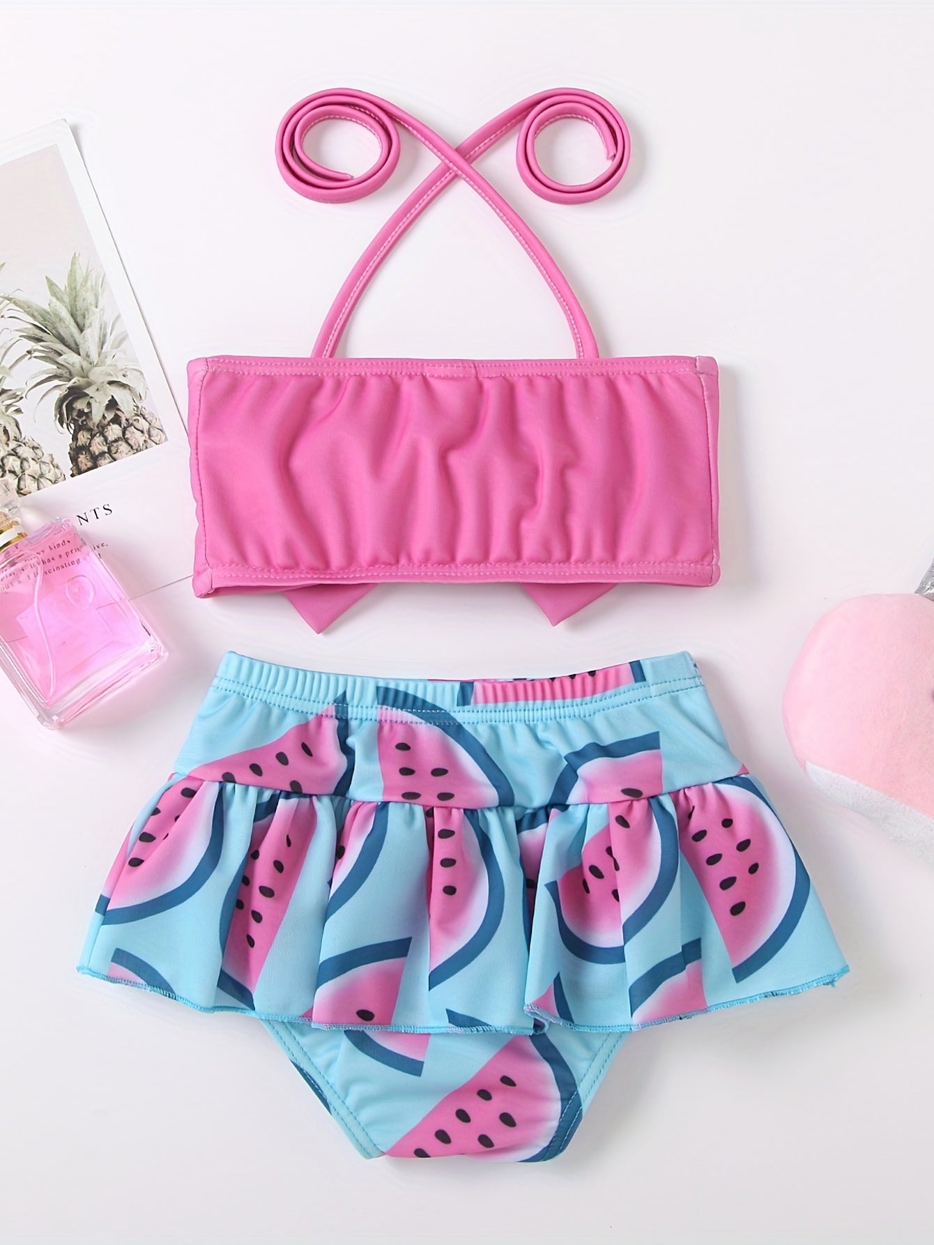 Girls Summer Lemon Tankini Swimsuit with Bow Toddler Swimwear Set