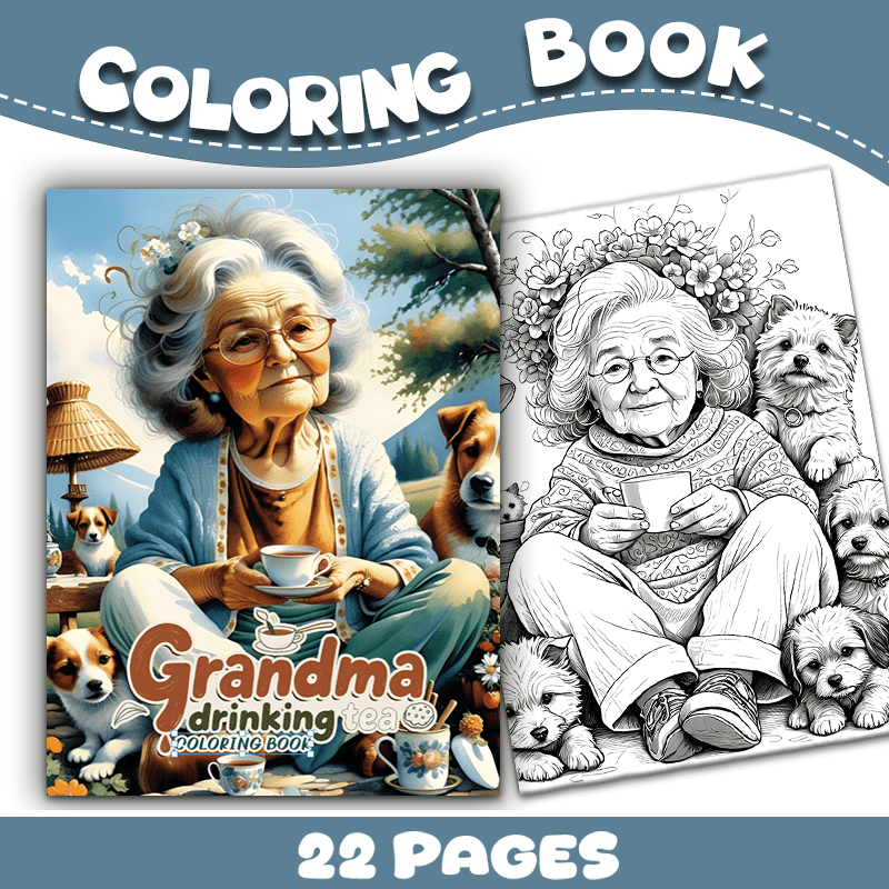 Whimsical Grandma & Dog Adult Coloring Book - Perfect Christmas Gift
