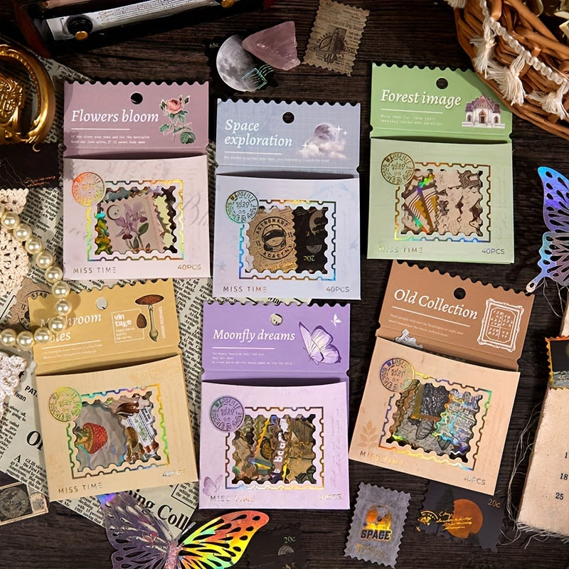 40pcs Hot Stamping Stickers Pack - Retro Office Theme Notebook Material Stickers