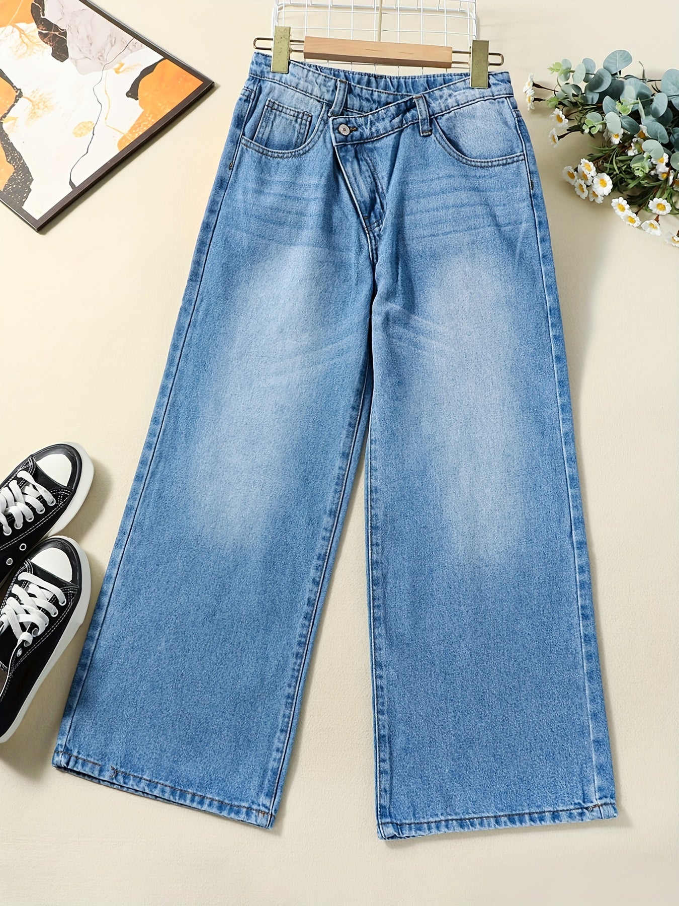 Girls Wide Leg Denim Trousers Kids Clothes