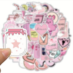 50pcs Reusable Vinyl Stickers - Cats Hearts Stars Donuts Motivational Quotes