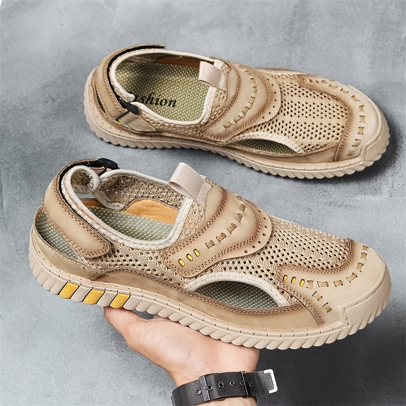 EXSHERO Men's Leather Sandals Durable Outdoor Hiking Beach Water Shoes
