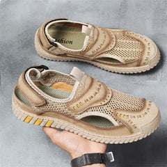 EXSHERO Men's Leather Sandals Durable Outdoor Hiking Beach Water Shoes