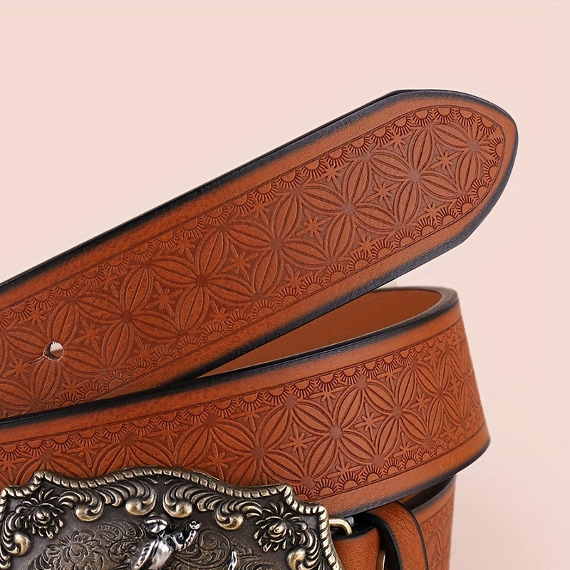 Men's Western Cowboy Pattern PU Leather Belt Casual Belt