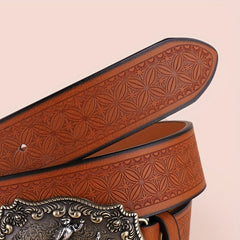 Men's Western Cowboy Pattern PU Leather Belt Casual Belt