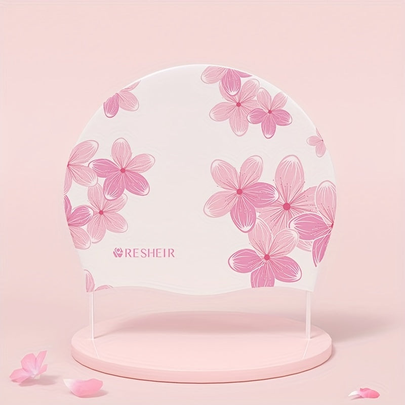 Flower Print Silicone Swimming Cap for Women Waterproof Ear Protection