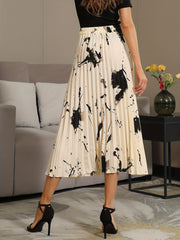 Graphic Print Pleated Skirt Elastic Waist Skirt for Spring & Summer