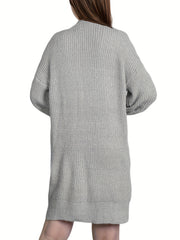 Drop Shoulder Knit Cardigan Open Front Long Sleeve Sweater