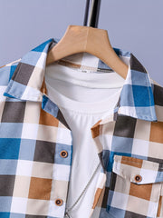 Plaid Graphic Print Boys Top Lapel Shirt Summer Outdoor