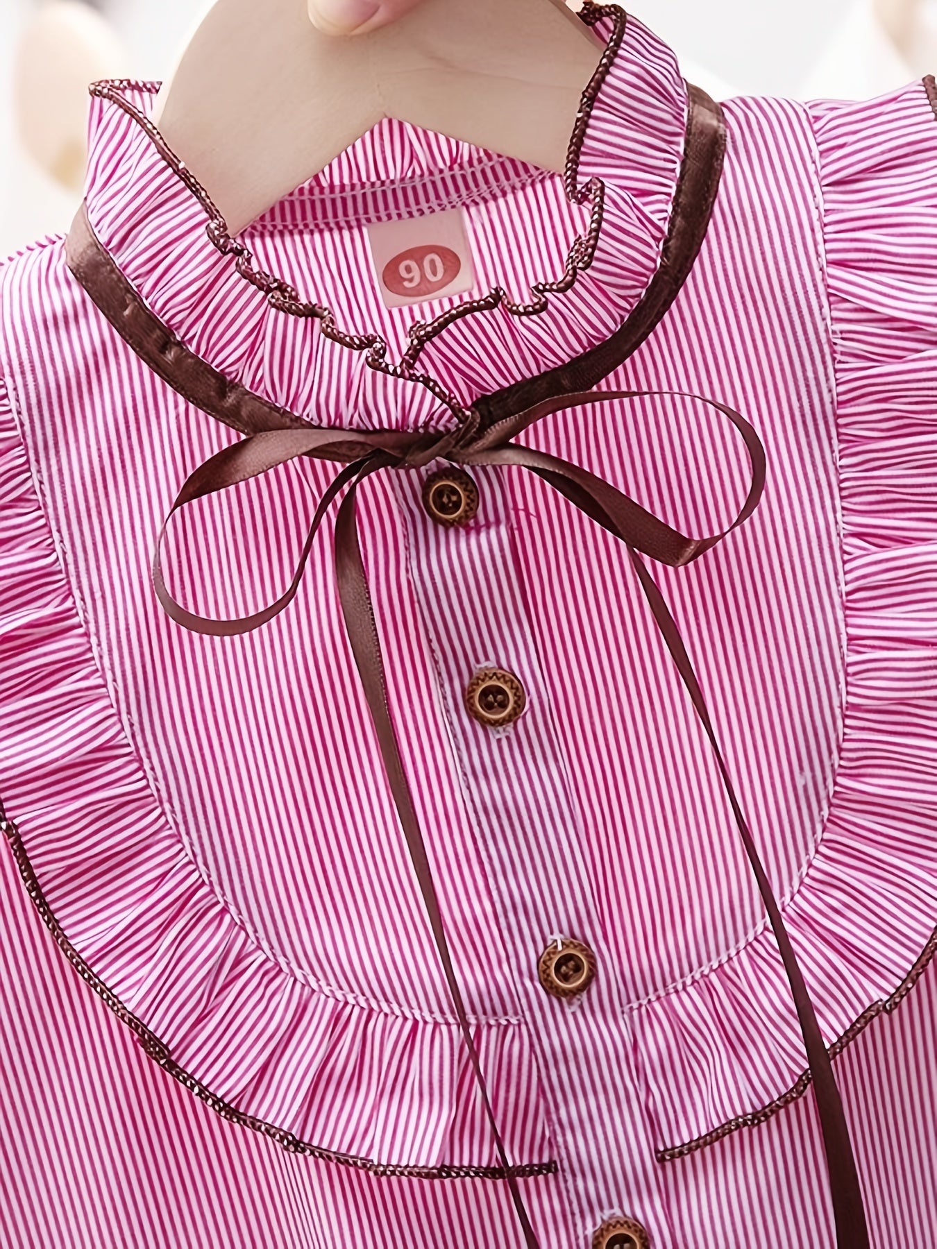 Girls Striped Preppy Shirt Button Down Bow Blouse
