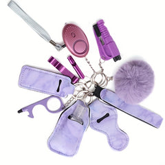 11 Piece Safety Keychain Set for Girls Self Defense No Touch Door Opener Whistle