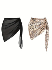 Boho 2-Piece Beach Wear Wrap Skirts Leopard & Solid Sarongs